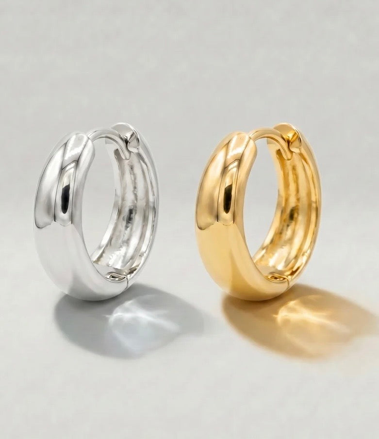 Silver and gold polished sterling silver huggie hoops