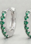 Pair of 925 sterling silver emerald green CZ huggie hoops