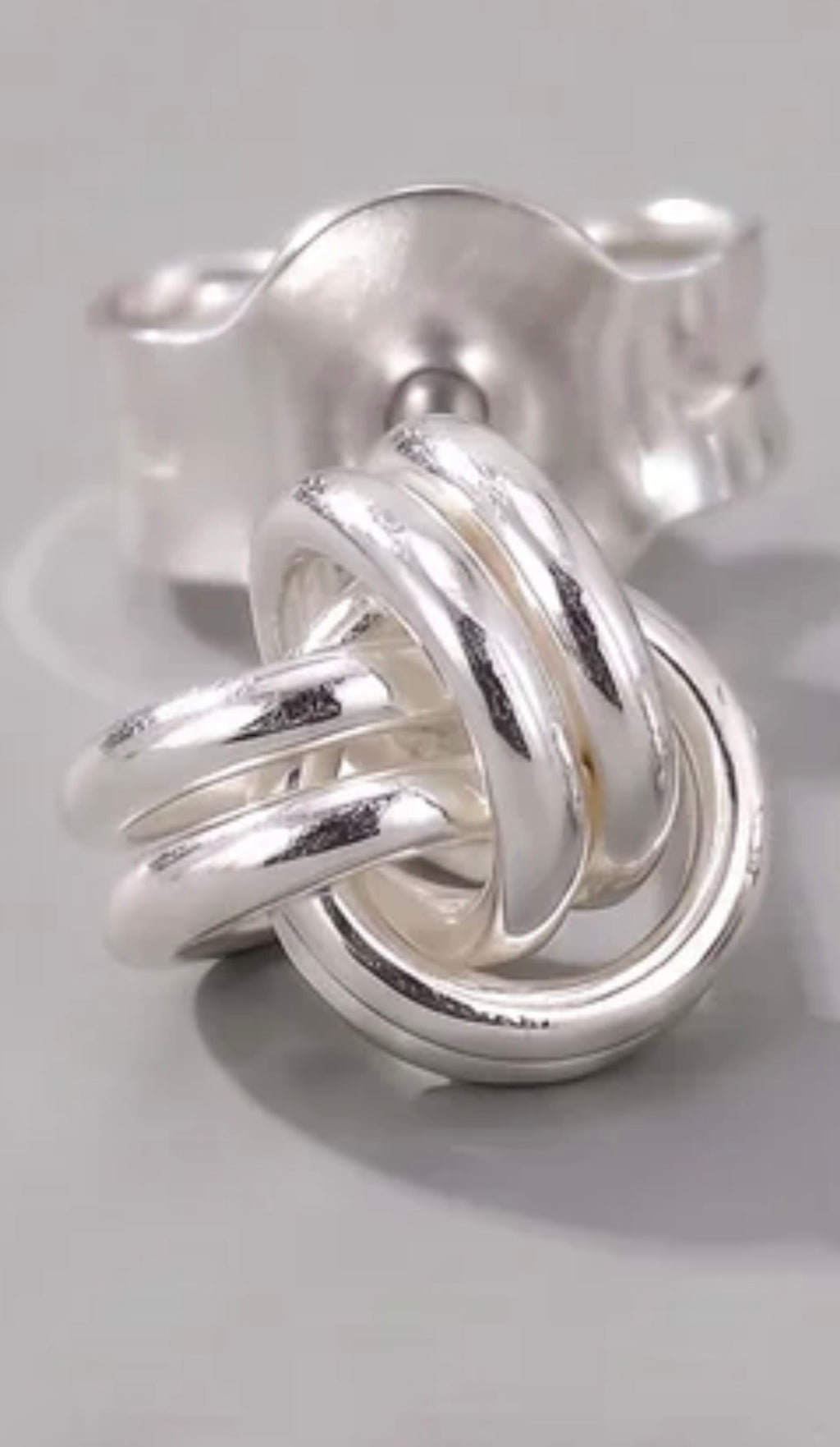 Sterling silver knot stud earrings detail view 3