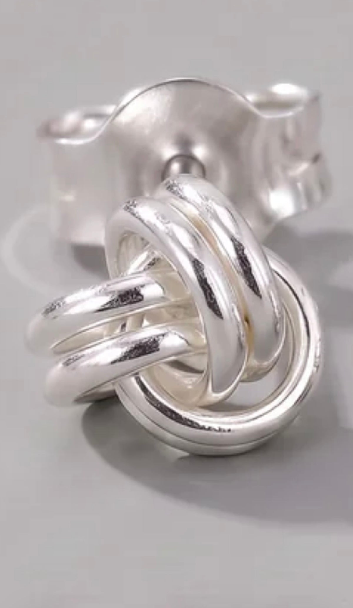Sterling silver knot stud earrings detail view 3
