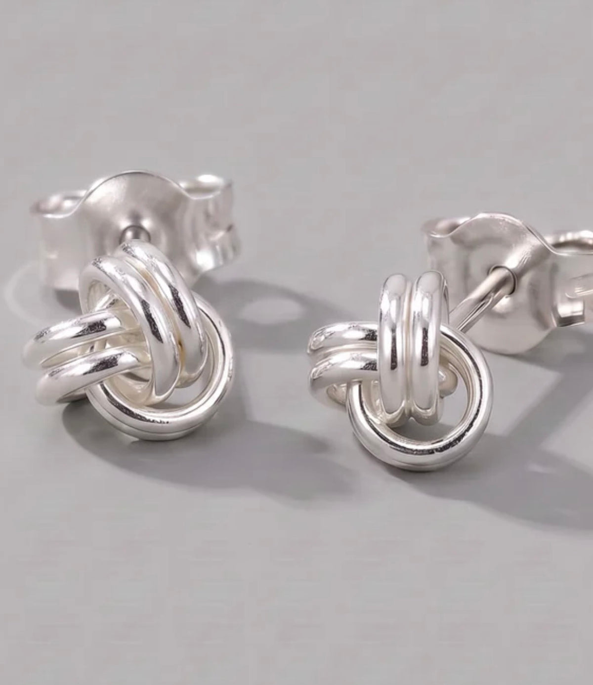 Sterling silver knot stud earrings detail view 4