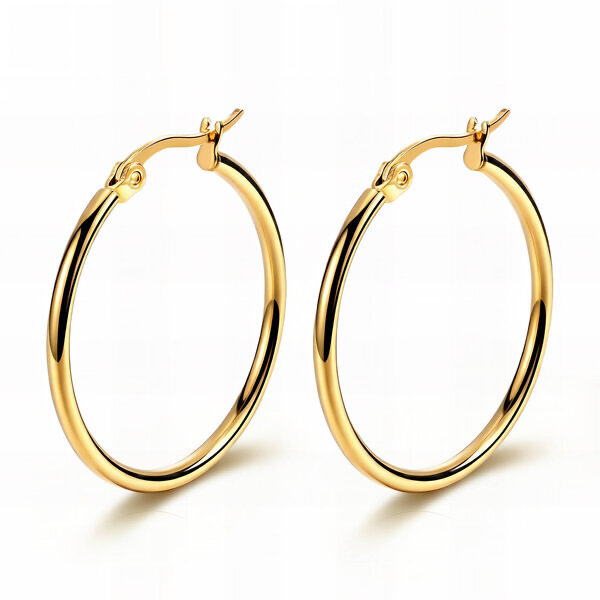 3 cm PVD Gold-Plated Stainless Steel Hoop Earrings