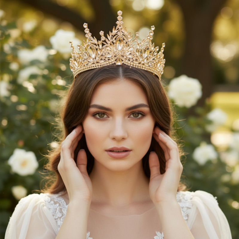 Gold-tone champagne crystal bridal tiara