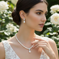 Simulated pearl and crystal bridal necklace and earring set