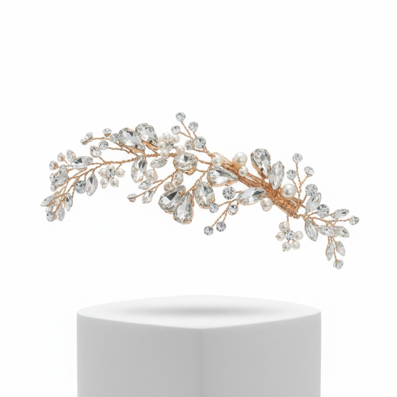 Gold pearl and crystal bridal hair clip