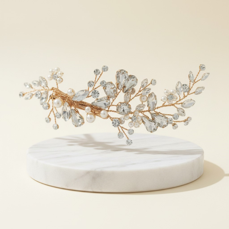 Crystal Allure gold bridal hair clip by Roxwell