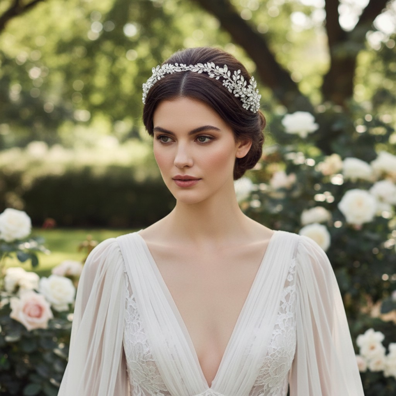 Two-piece silver crystal floral bridal hair set