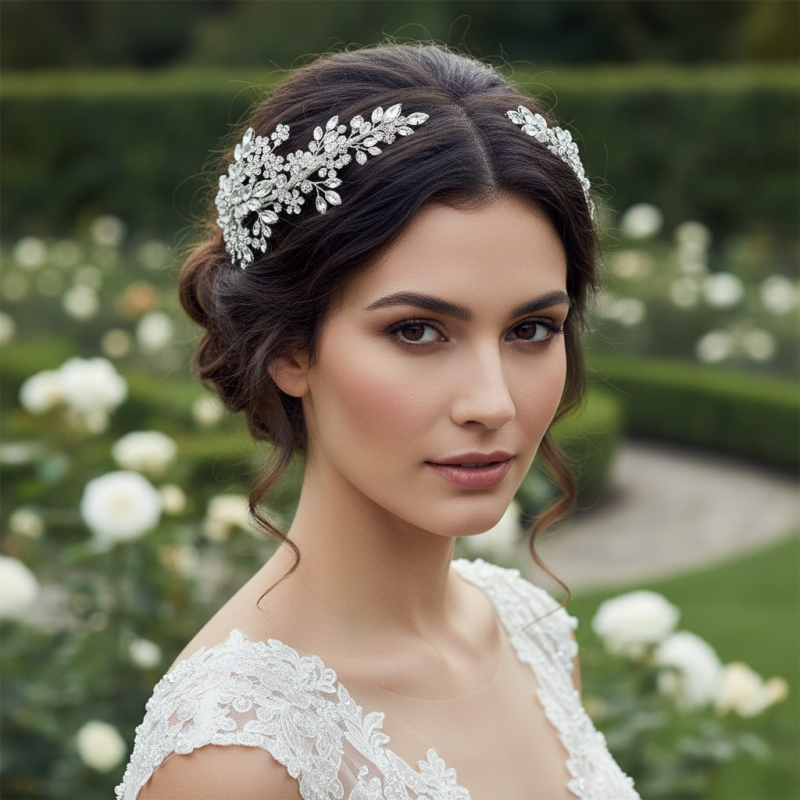 Silver-plated crystal floral wedding hair accessories