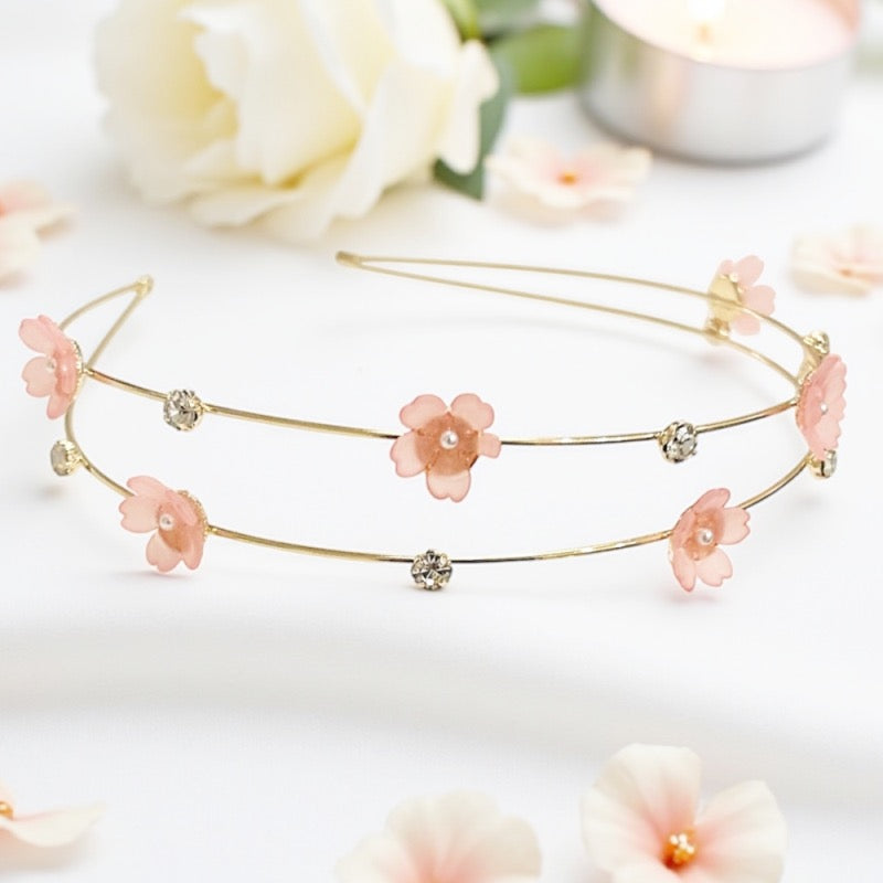 Gold-tone double-row floral bridesmaid hair accessory