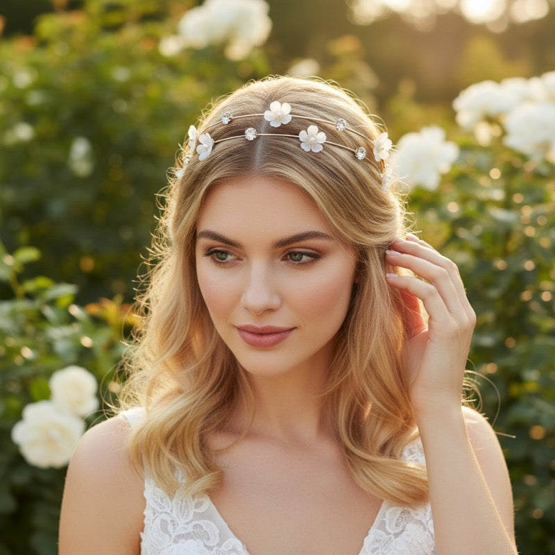 Ivory floral bridesmaid headband product view