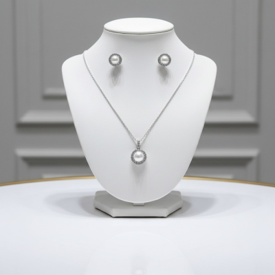 Freshwater pearl necklace and matching sterling silver earrings