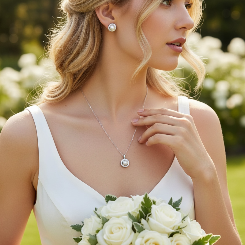 Freshwater pearl wedding jewellery set by Roxwell