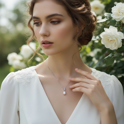 925 sterling silver pearl and cubic zirconia bridal set
