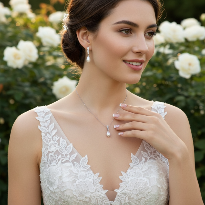 Pearl and cubic zirconia wedding jewellery set by Roxwell