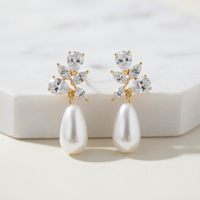 Pearl Elegance crystal and simulated pearl drop earrings product view