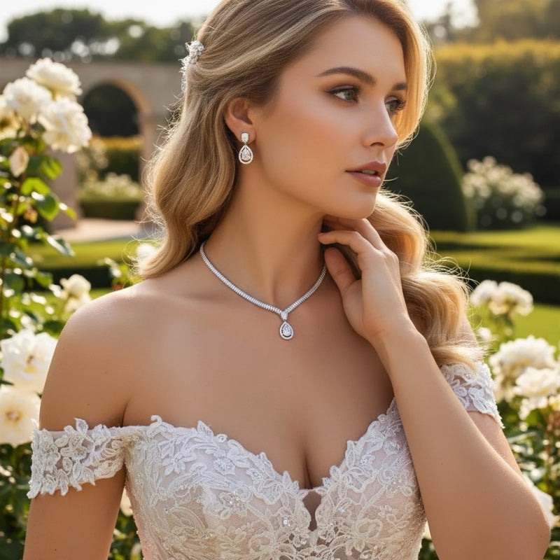 Starlet cubic zirconia necklace and earring set product detail